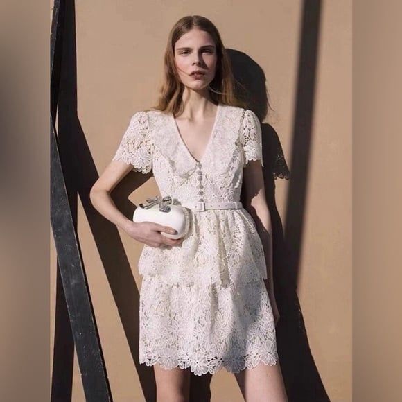 SELF PORTRAIT CREAM COLLAR MINI DRESS - Picture 11 of 12